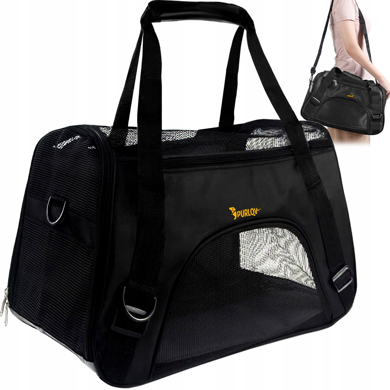 Транспортер сумка з ремінцем для домашніх тварин до 8 кг Purlov (20940) Black