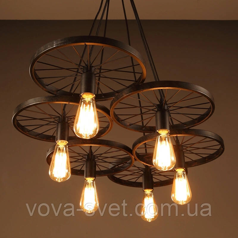 Підвісний світильник LOFT [ Wheel ] (6 Lamp Edisons)