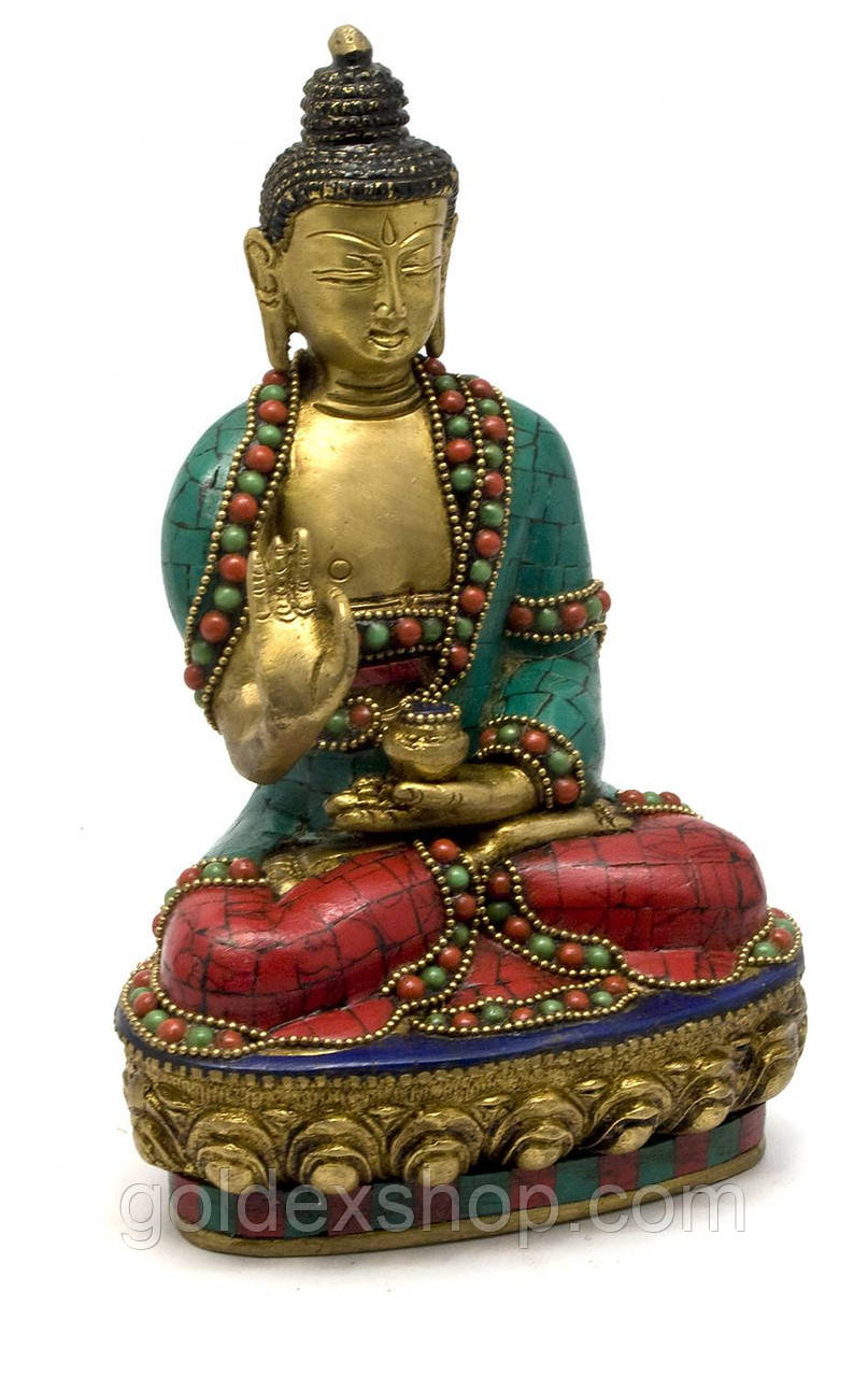 Статуетка бронзовий Будда бірюза, корали (21х13х9 см)