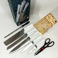 Набор ножей Rainberg RB-8806 на 8 предметов с ножницами и подставкой, из нержавеющей стали. LG-485 Цвет: белый