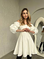 Женское стильное трендовое котельное платье мини с укороченными широкими рукавами
