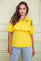 Ошатна блуза з рюшами, жовтого кольору, 172R23-1