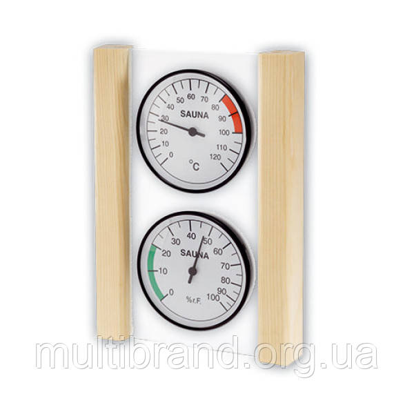 Комплект термометр та гігрометр для сауни в стильному скляному футлярі з дерев'яною рамкою