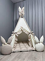 Вігвам для дітей Кольорові Зайчики БОНБОН Повний комплект, вігвам для дівчинки, дитячий вігвам, дитячий намет, дитяча палатка