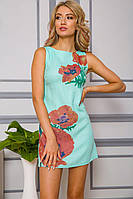 Коротке плаття з льону з квітами Маки колір М'ятний 172R019-1