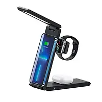 Беспроводное зарядное устройство USAMS US-CD181 15W 3-in-1 Black Folding Wireless Charging Stand with Table