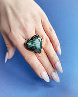 Кільце серце з натуральним каменем лабрадор. Лабрадор блакитний серце 18,2 розмір. Індія