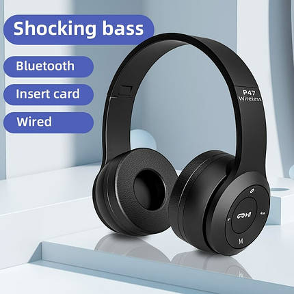 Навушники Бездротові BLUETOOTH з Мікрофоном Радіо і Плеєром P47 (Білий, Чорний, Червоний, Синій, Жовтий), фото 1