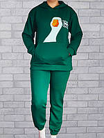 Худи - кофта женская зеленая трикотажная с капюшоном и карманами, женская толстовка однотонная