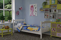Удобная детская односпальная деревянная кровать ХЕРЕС , массив сосны, орех светлый, 80х190