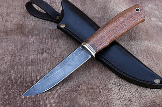 Нескладний ніж для полювання ручної роботи Гранд 4, із дамаської сталі зі шкіряним чохлом у комплекті