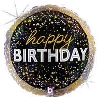 Фольгированный шарик Grabo 18"(45 см) Круг "Happy Birthday" мелкое конфетти