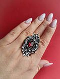 Кільце гранат овал квітка. Перстень з гранату овал. Гранат в сріблі. Розмір 19. Індія., фото 2