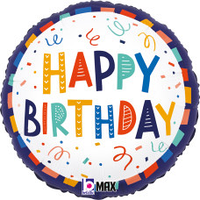 Фольгированный шарик Grabo 18"(45 см) Круг "Happy Birthday" праздник