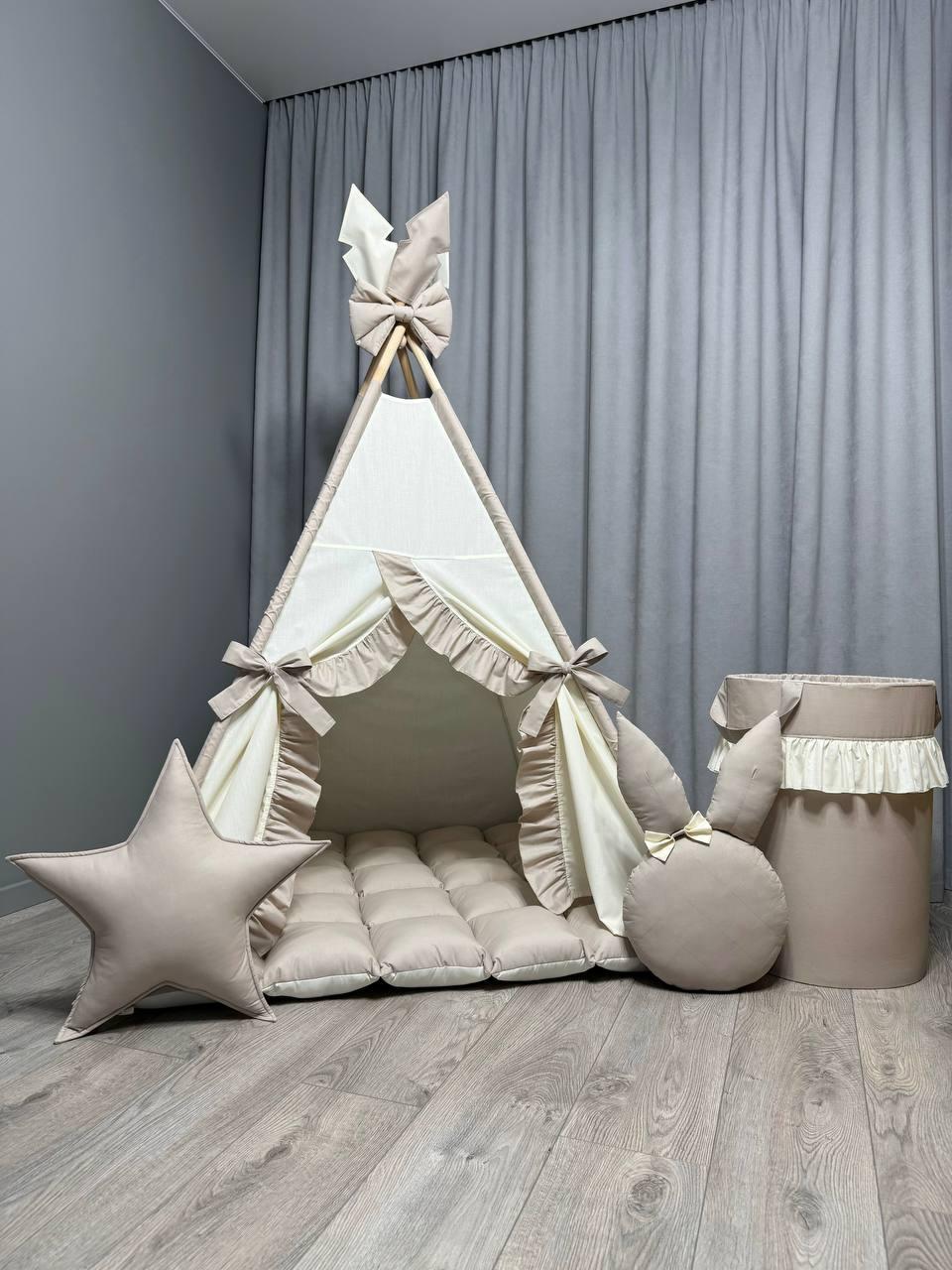 Вігвам для дівчинки Ніжний Зайчик БОНБОН з Корзиною Повний комплект, вігвам для дітей, дитячий намет, вігвам, дитяча палатка, фото 1