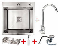 Мийка кухонна з неіржавкої сталі Platinum Handmade 50*50 (3/1 мм) + змішувач, коландер і дозатор