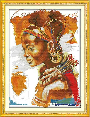 Набір для вишивання хрестиком за нанесеною на канву схемою "The African woman". AIDA 14CT printed, 42*54 см