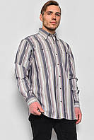 Рубашка мужская батальная бежевого цвета в полоску 174995T Бесплатная доставка