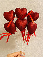 Декоративное сердечко блестящее на палочке 21 см. День Святого Валентина