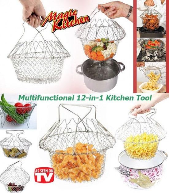 Складная решетка дуршлаг миска универсальная 12 в 1 Magic Kitchen Chef Basket - фото 5 - id-p2121747790