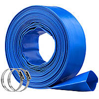 Шланг для обратной промывки VEVOR, плоский выпускной шланг из ПВХ, 2 дюйма x 50 футов, с зажимами, синий