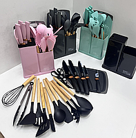 Набор ножей + кухонные принадлежности Zepline ZP-107 19 предметов (Черный, Серый, Бирюзовый, Розовый)