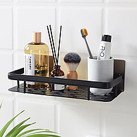 Металлическая полка для ванной самоклеящеюся Bathroom shelf до 10 кг Черная мат