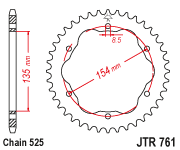 Мотозірка задня  JTR761.43 DUCATI 1098, 1198, DIAVEL,Ducati MONSTER, Ducati PANIGALE,Ducati STREETFIGHTER