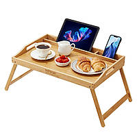 VEVOR Стол-поднос для кровати со складными ножками и слотом для мультимедиа, бамбуковый поднос для завтрака