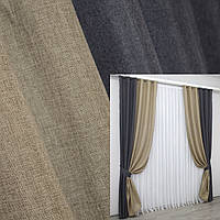 Комбинированные (2шт.1,4х2,5м.) шторы из ткани лён. Цвет графитовый с капучино. Код 014дк (1140-1141ш) 10-753