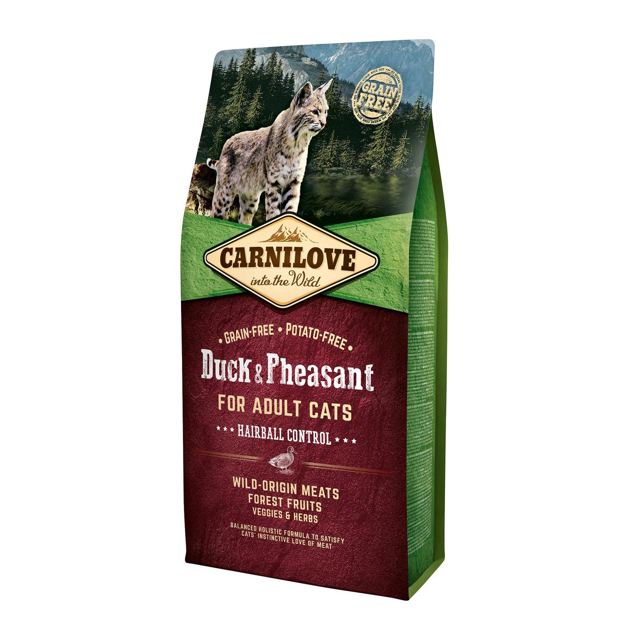 Корм Carnilove Cat Duck Pheasant Hairball Control сухий з качкою та фазаном для виведення шерсті в котів 6 кг