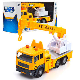 Іграшкова машинка Автокран жовтий метал пластик світло звук 5*17*8см (510253.270)