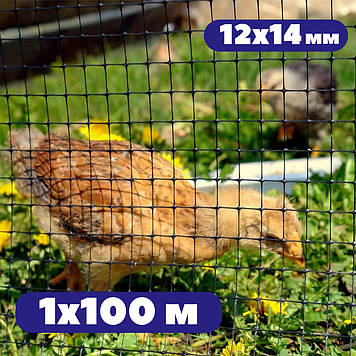 Сітка для птахів 1х100 м 12х14мм для пташиного вольєра чорна універсальна для захисту від кротів пластмасова