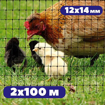 Вольерная сітка AgroStar 12х14мм 2х100 м птичка чорна від кротів та для курника, огорожа дрібна пластикова