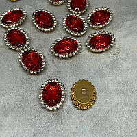 Пришивной декор (стразовый)- Овал, 18*14 мм, цвет камня - красный, шт., Червоний