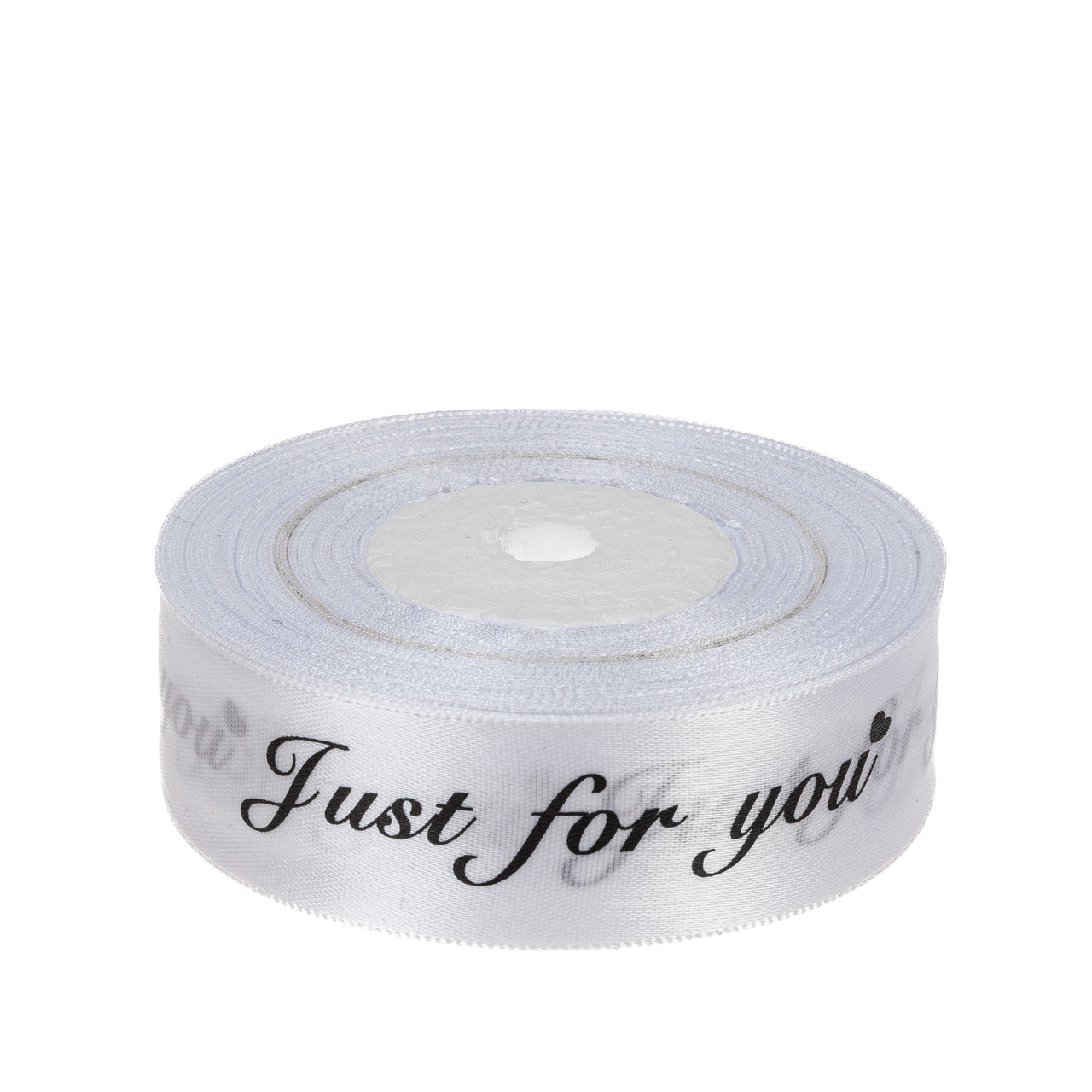 Стрічка атласна з принтом "Just For You" 2,5 см (1 м), біла