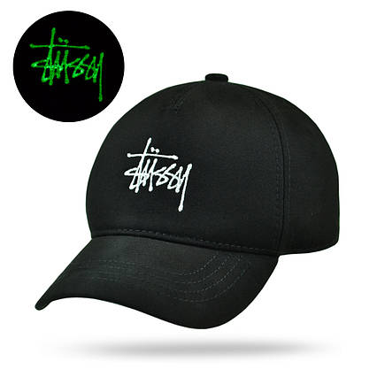 Кепка бейсболка чоловіча чорна з логотипом Стуссі STUSSY світиться у темряві