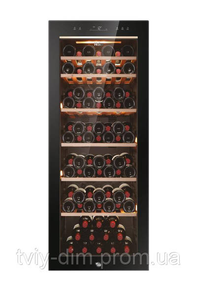 Холодильник Haier для вина, 127x49.7х58, мороз.відд.-198л, зон — 1, бут-84, ST, дисплей, чорний HWS84GA (код