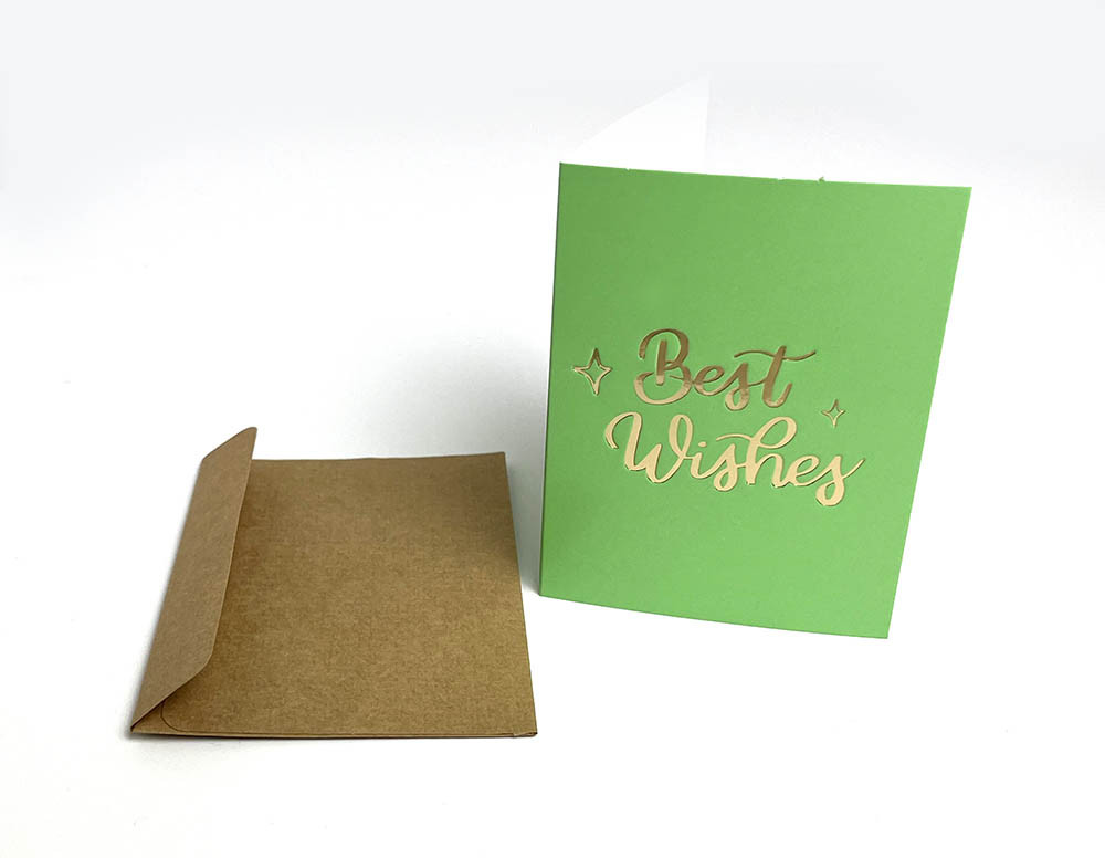 Міні листівка 8*10 см з конвертом "BestWishes" золото на м'ятному