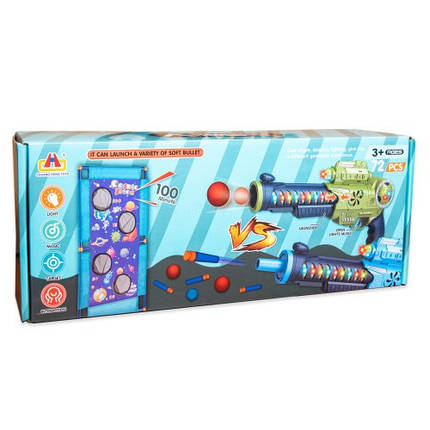 Пістолет бластер дитячий (2 пістолета іграшкових, м'які кульки, присоски, на батарейках) 23388-49, фото 1