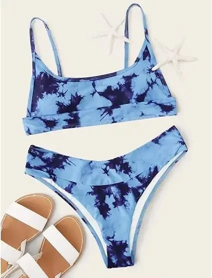 Жіночий роздільний купальник синього кольору з топом, фото 1