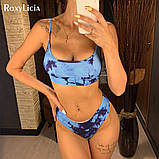 Жіночий роздільний купальник синього кольору з топом, фото 4