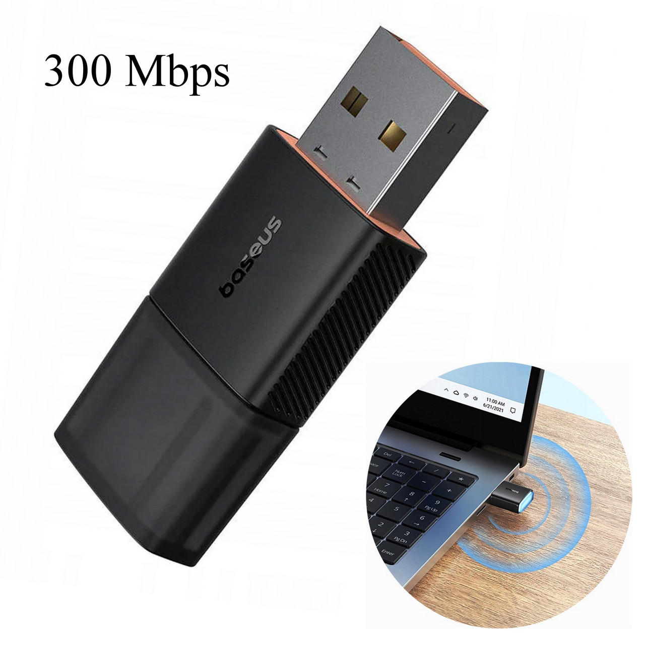Wi-Fi адаптер для комп'ютера чи ноутбука  Baseus FastJoy Series 300 Мбит/с Black (B01317600111-03), фото 1