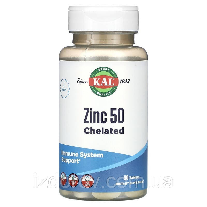Цинк хелат 50 мг KAL Zinc підтримка імунної системи 90 таблеток