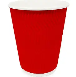 Стакан гофрований 340 мл 20 шт/уп. (1ящ/28уп) Червоний S хвиля кр 80