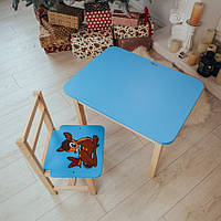 Столик дитячий зі стільчиком з нішою пеналом 46х60х45 см для творчості малювання ігор та навчання синій стіл для дітей