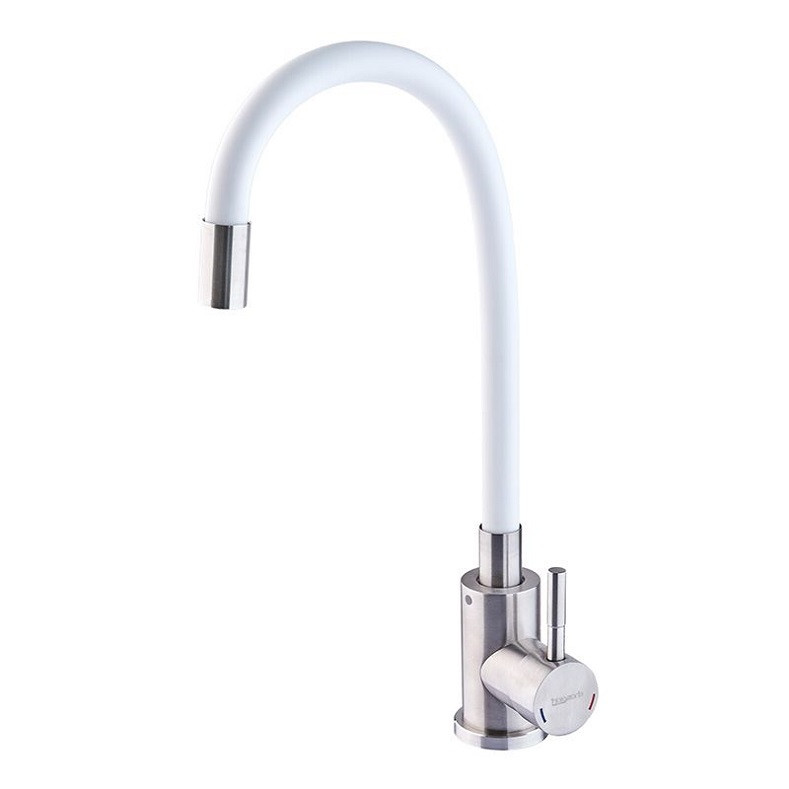 Змішувач для кухні з силіконовим білим гусаком із нержавіючої сталі CHAMPION SUS-011 REFL.WHITE