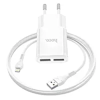 Адаптер HOCO сетевой Lightning C88A 2USB 2.4A white