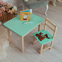 Столик детский со стульчиком с нишей пеналом для творчества рисования игр и обучения зеленый стол для детей