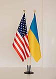 Набір для двох прапорів України та США, атлас, тримач коло, держак 2 м, наконечник Тризуб Куля, фото 3